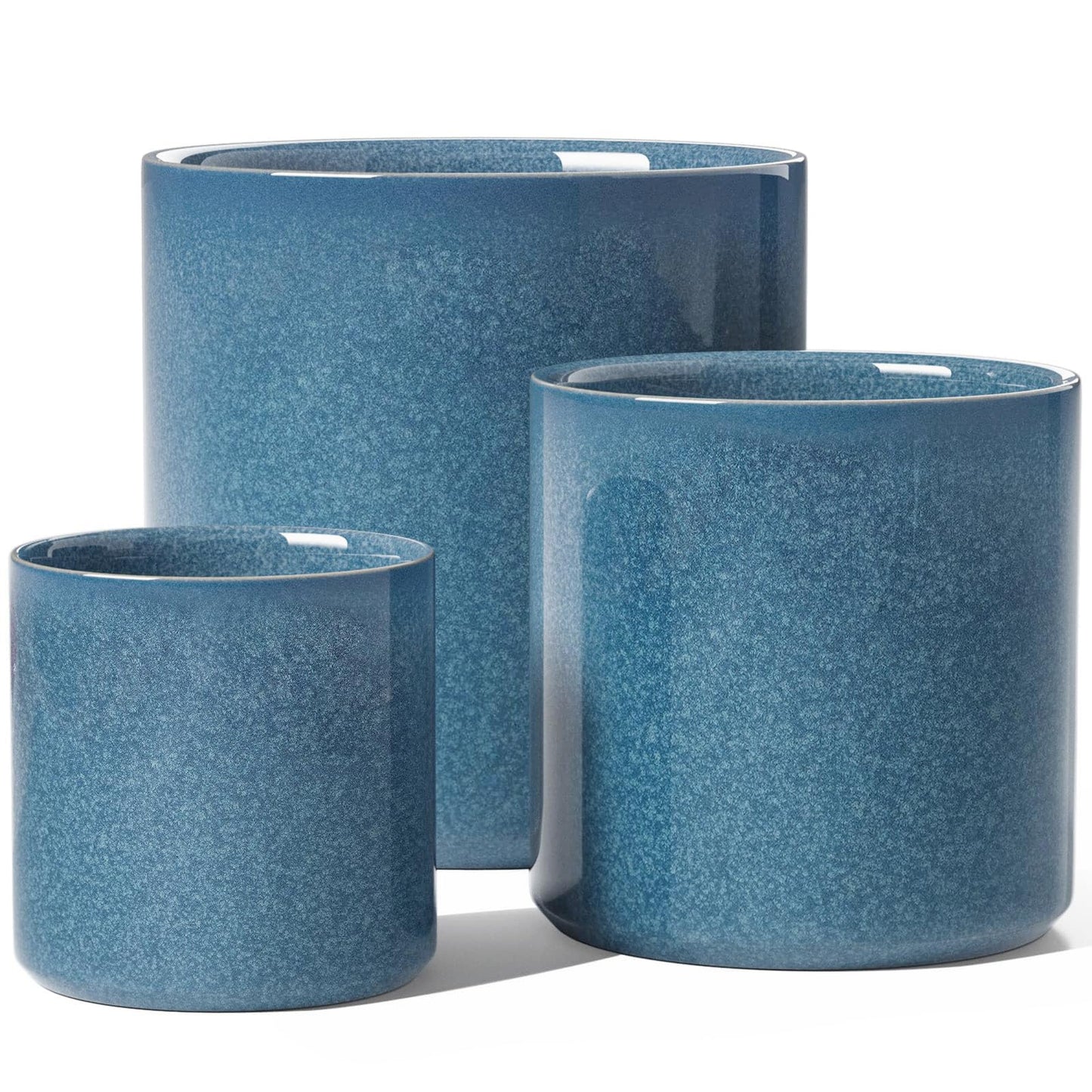 LE TAUCI Ceramic Pots for Plants, 10/8/6 Inch Indoor Planters with Draiange Hole, Silicone Plug & Mesh Pad, Modern Minimalist Pots for Home Office, Set of 3, Glossy, Harbor Blue