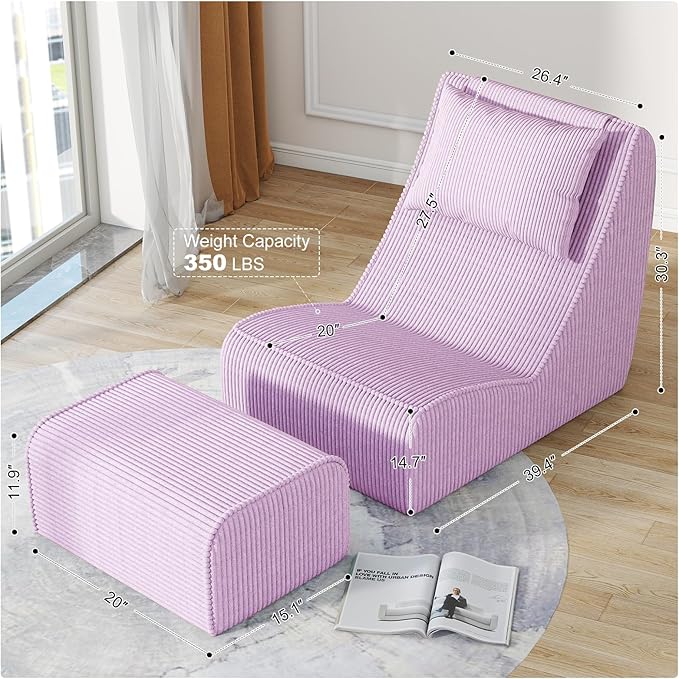 Giant Bean Bag Chair for Adults, Corduroy Chaise Lounge