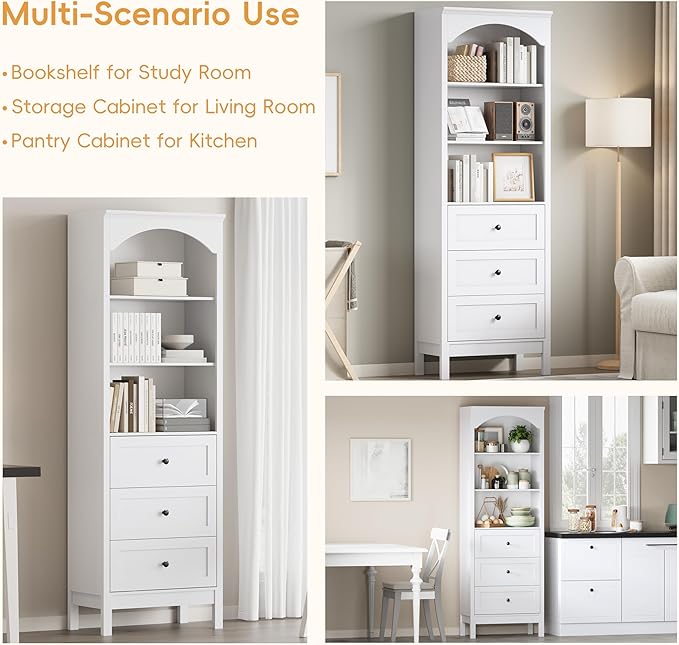 Bookshelf with Drawers, Floor Standing Display Storage Cabinet