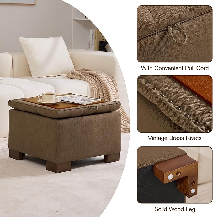 WUTUTUEE 24" Fabric Square Storage Ottoman