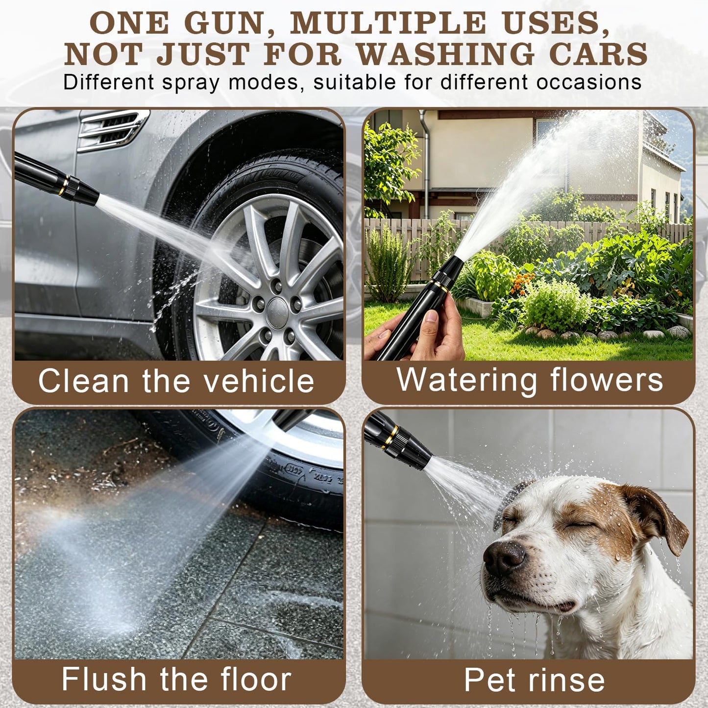 High Pressure Water Gun,Heavy Duty Power Washer Nozzle,Adjustable Spray Pattern Booster Nozzle for Garden Hose– High Pressure Hose Nozzle for Car Washing,Patio Cleaning,Watering Sprayer(3Pcs+6 Clamp)