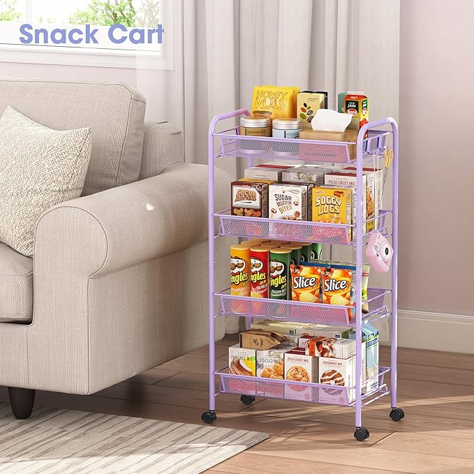 TOOLF 4-Tier Rolling Cart, Metal Utility Cart