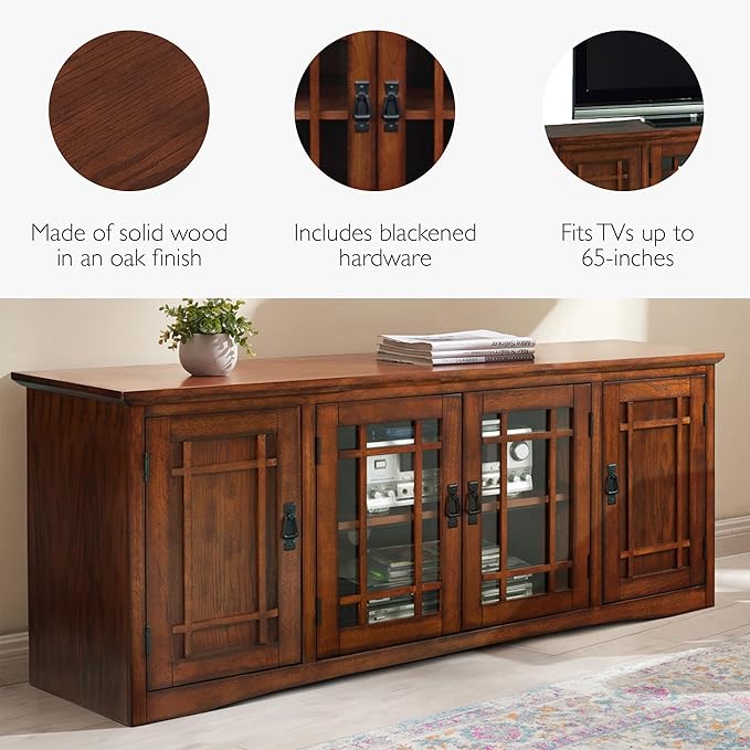 Leick Home 82360 Solid Wood Mission Oak Four Door TV Stand