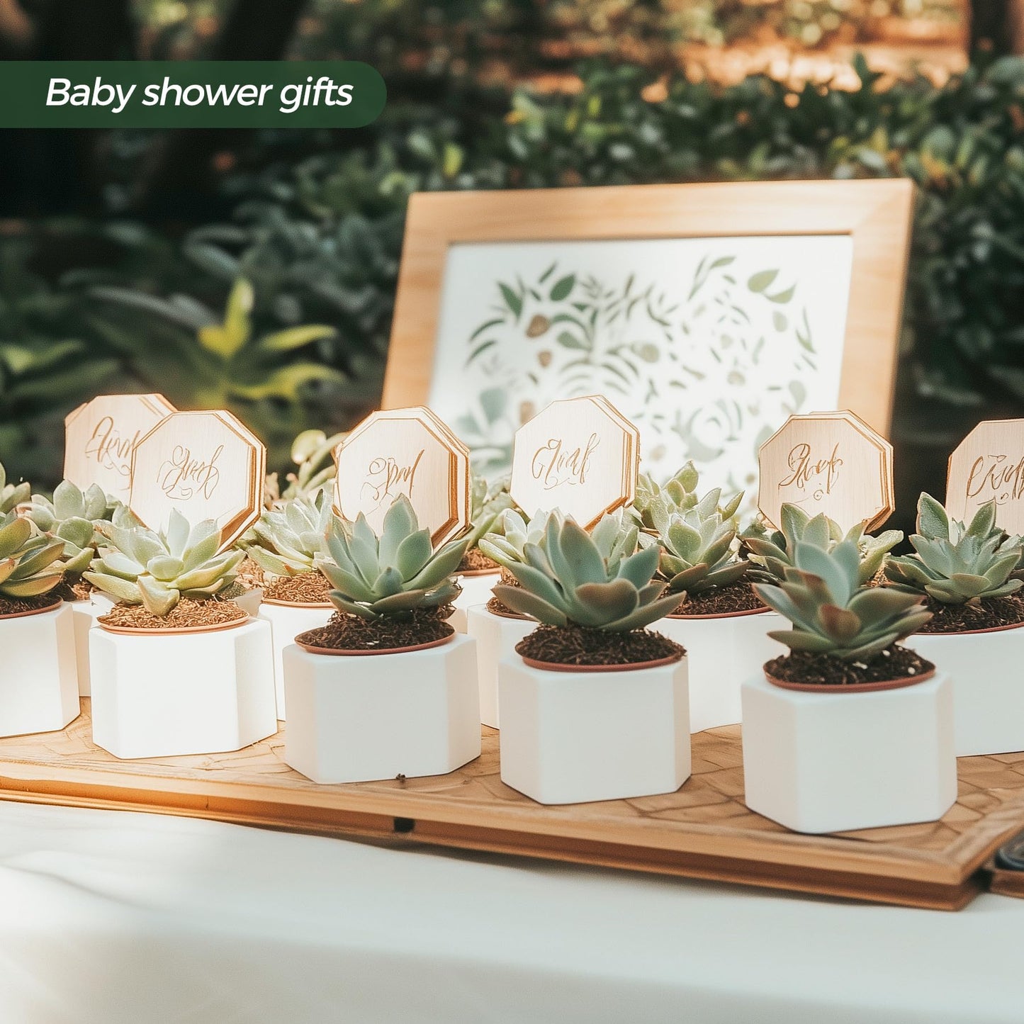 T4U Mini White Succulent Planter Pots with Bamboo Tray Hexagon Set of 12,Tiny Geometric Ceramic Cactus Plant Holder, Plant Gifts for Gardener Women Coworker, Home Office Table Desk Decoration