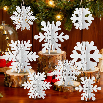 24 Pcs Snowflake Table Decorations 3D Winter Wooden Snowflake Table Centerpiece Hanging Signs Tabletop for Winter Wonderland Decoration Home Tiered Tray Holiday Party Supplies(White)
