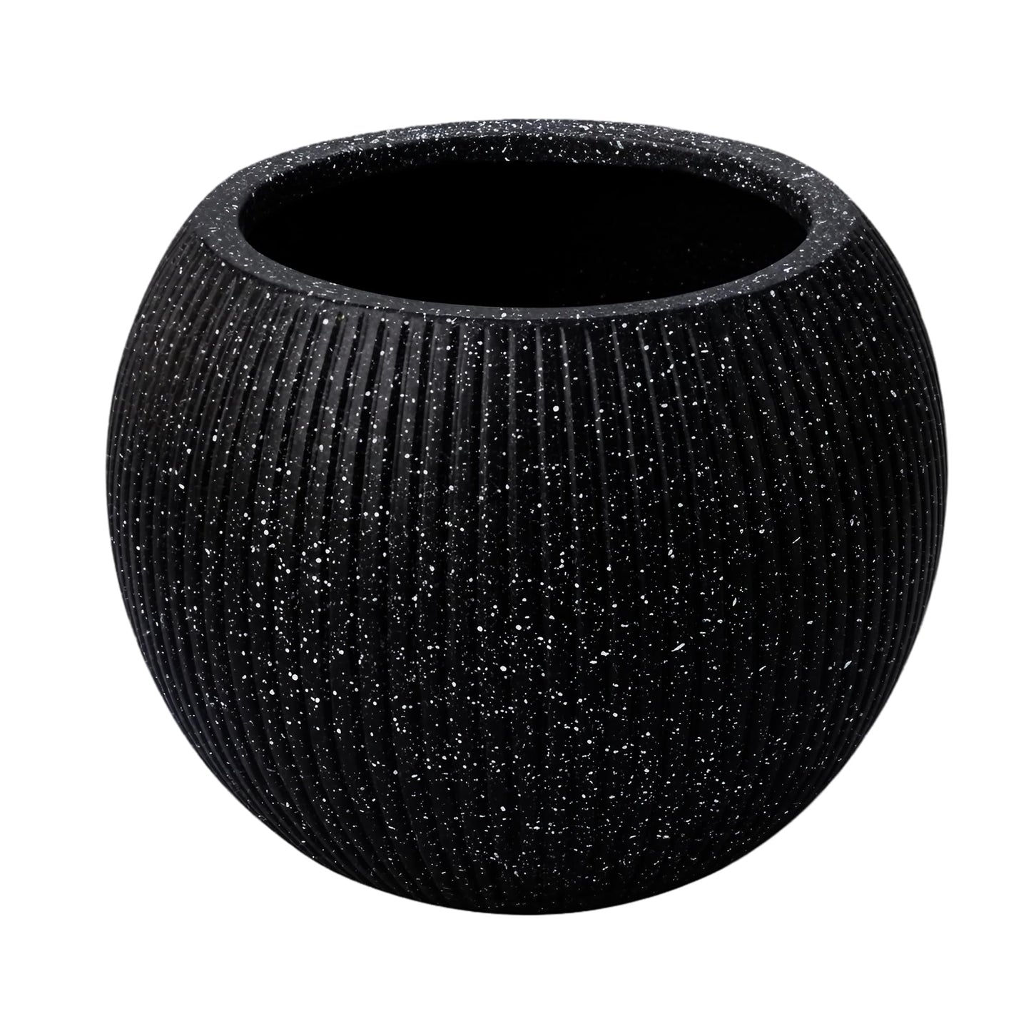 DEPLA LANE Marlo Fiberstone Round Planter (8.5" Pot Opening x 12..6"D x 9.8"H) Ribbed Finishes, Lightweight, Durable, UV Resistant, Modern Minimalist Home Decor, Indoor Outdoor Pot (S, Ribbed Black)