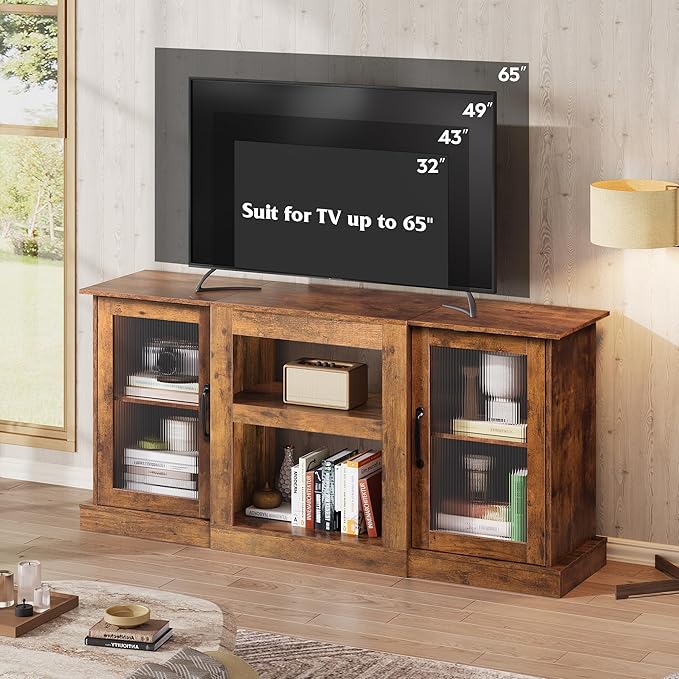 WLIVE Farmhouse TV Stand for 65 inch TV, Open Shelves TV Console for Living