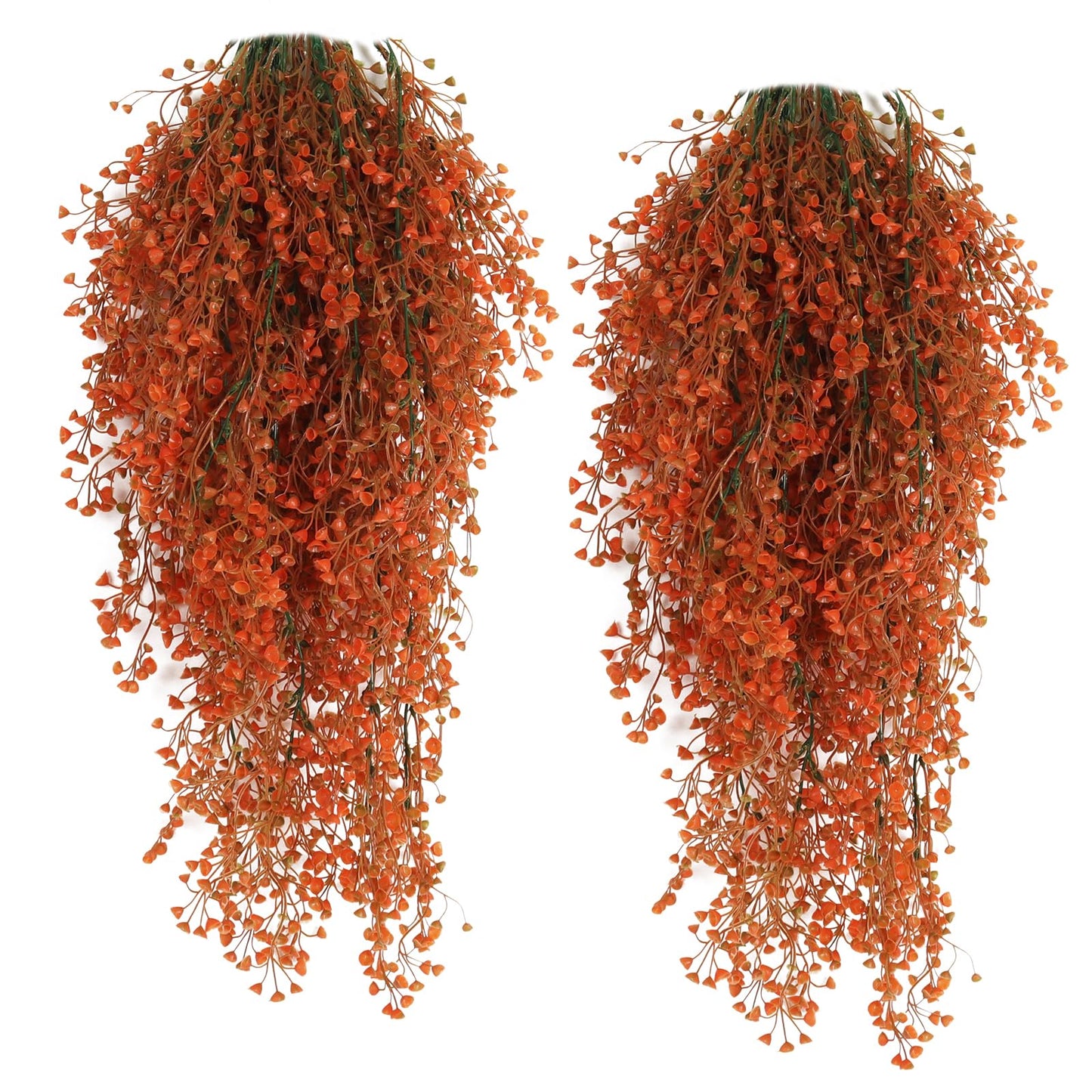 RECUTMS Fall Artificial Hanging Plants 4 Pcs Autumn Fake Ferns Artificial Plants Large Faux Hanging Plant Wall Thanksgiving Room Home Garden Wedding Party Indoor Outdoor Decor(Fall Orange)