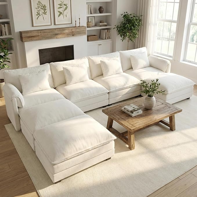ELUCHANG 150'' Modular Sectional Cloud Couch, Modern Comfy Chenille U Shaped