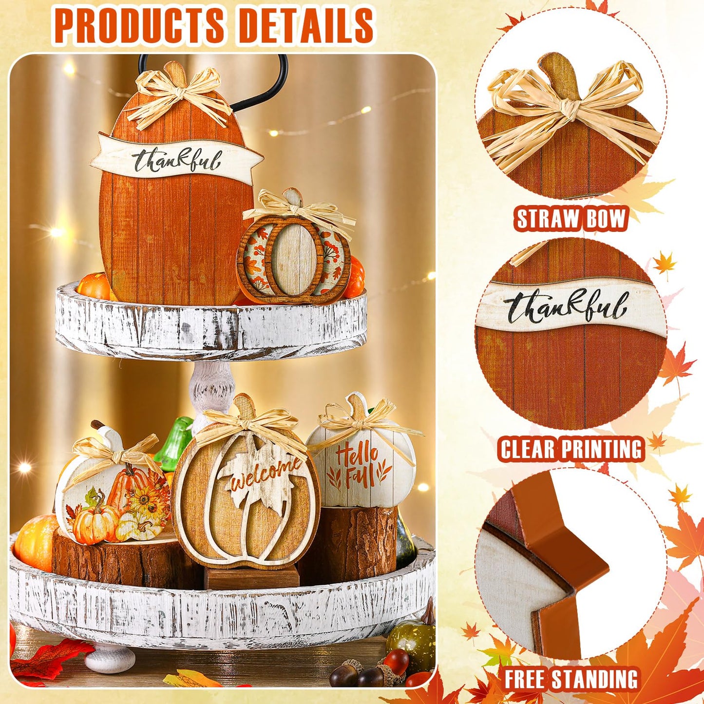 GlikCeil 5 Pcs Fall Brown Pumpkin Decor for Home Thanksgiving Wooden Table Centerpiece Decorations Fall Wooden Pumpkin Signs for Autumn Farmhouse Home Living Room Kitchen Mantle Tabletop Supplies