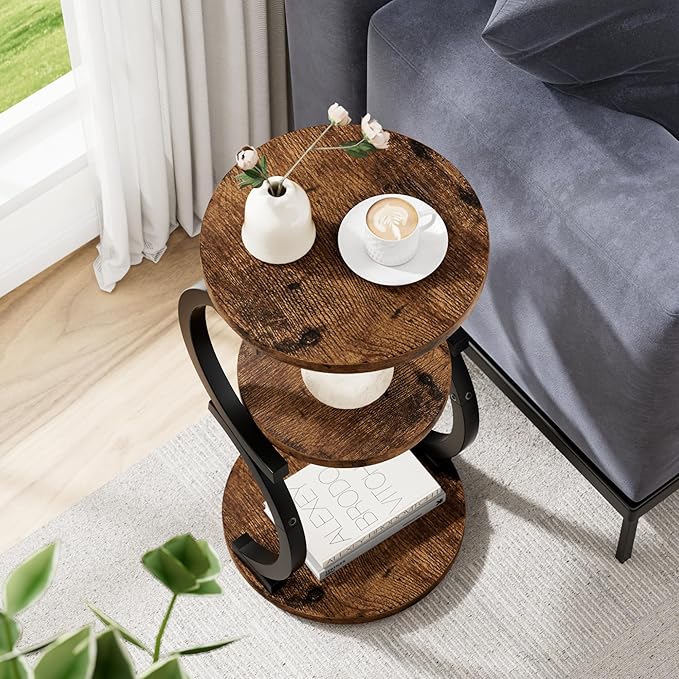 Small Side Table, 3-Tier Round End Table