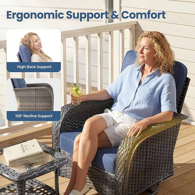 Weaxty 7 Pieces Patio Furniture Set, Wicker Outdoor Swivel Rocking Chairs