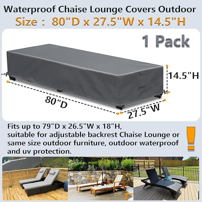Waterproof Patio Lounge Chair Cover 1 Pack Outdoor Chaise Lounge Covers 600D
