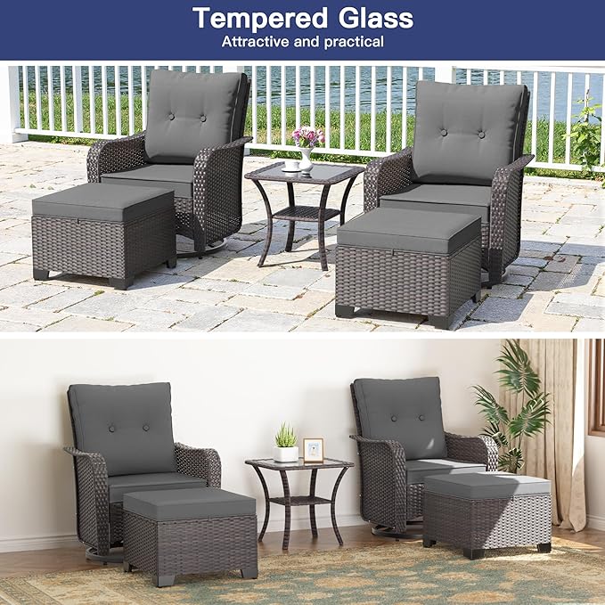 ALAULM 5-Piece Outdoor Swivel Rocking Chair Set