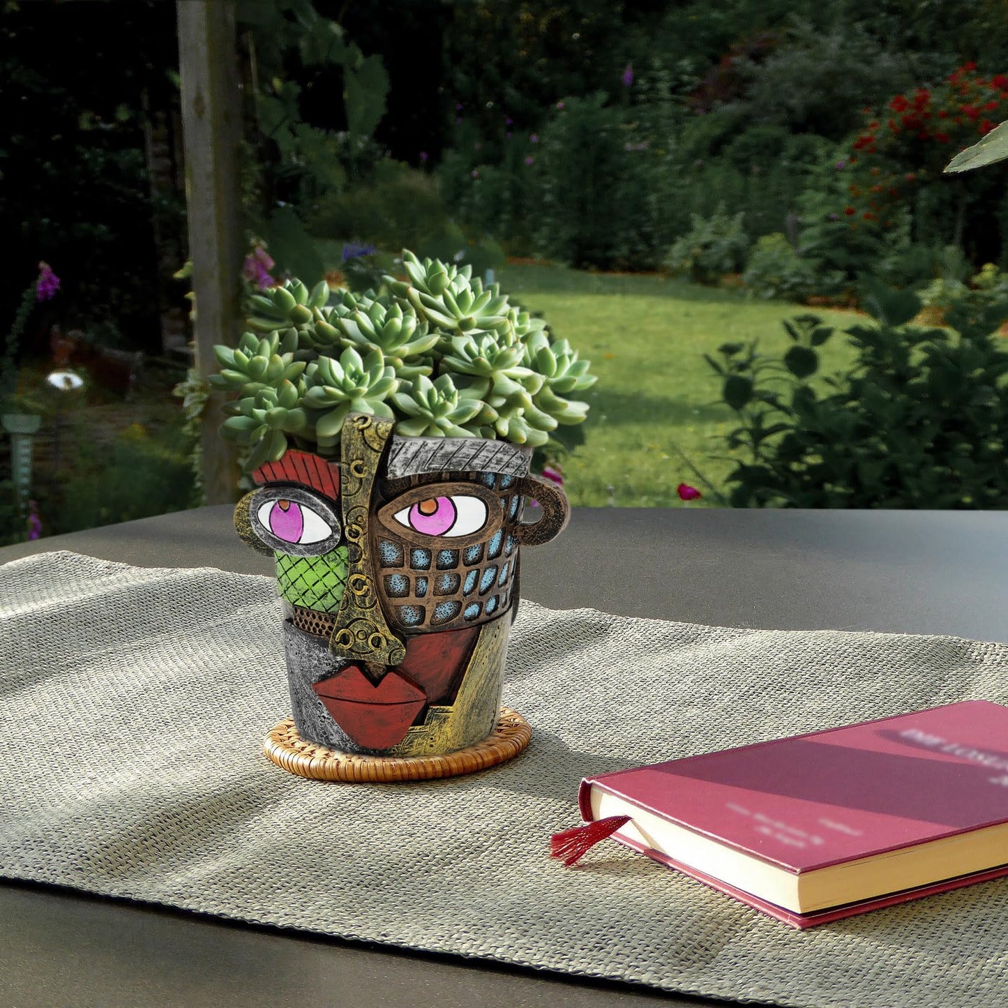 Abstract Face Planters Pots - Whimsical Hand-Painted Ceramic Face Pot for Succulents & Small Plants, Unique Planters for Indoor Garden Decor, Artistic Home & Office Desk Decoration