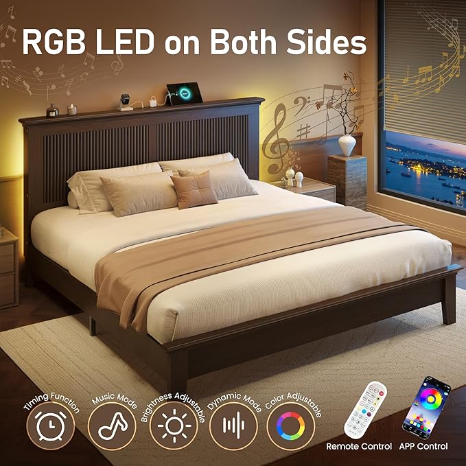 Lifezone Wood Queen Bed, Solid Wood Bed