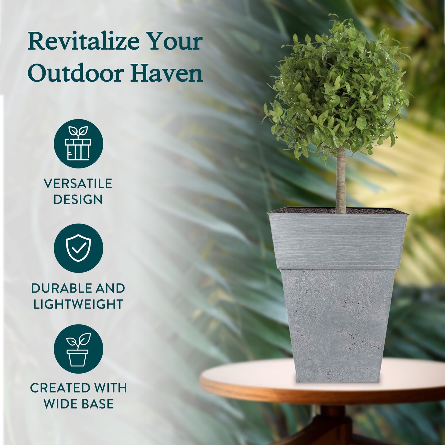 The HC Companies 18 Inch Avino Tall Square Planter - Decorative Indoor Outdoor Plant Pot for Front Porch, Deck, Patio and Home, Oxidized Black