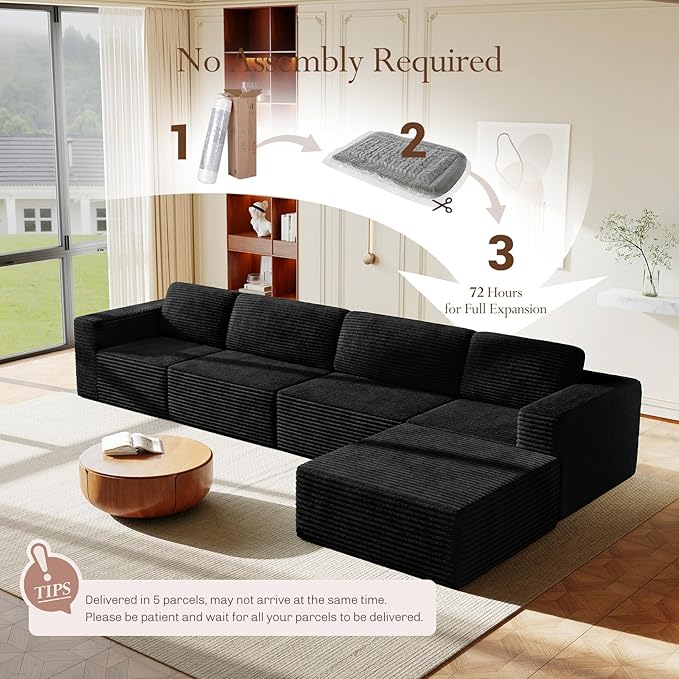 Vesgantti 159" Large Modular Sectional Sofa, L-Shaped Corduroy Cloud Couch