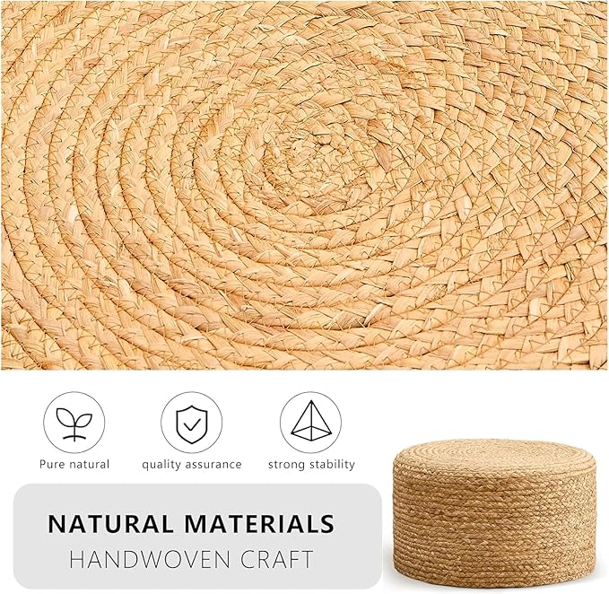 Handwoven Seagrass Ottoman Stool — Natural Round Footstool, Eco‑Friendly Accent