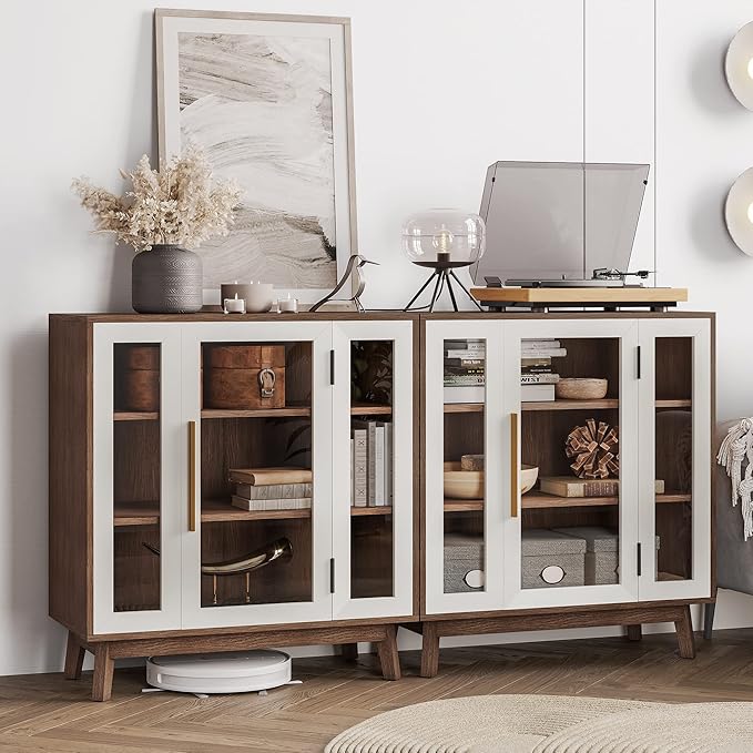 BELLEZE 31" Modern Display Curio Cabinet, 3-Tier White Storage Buffet
