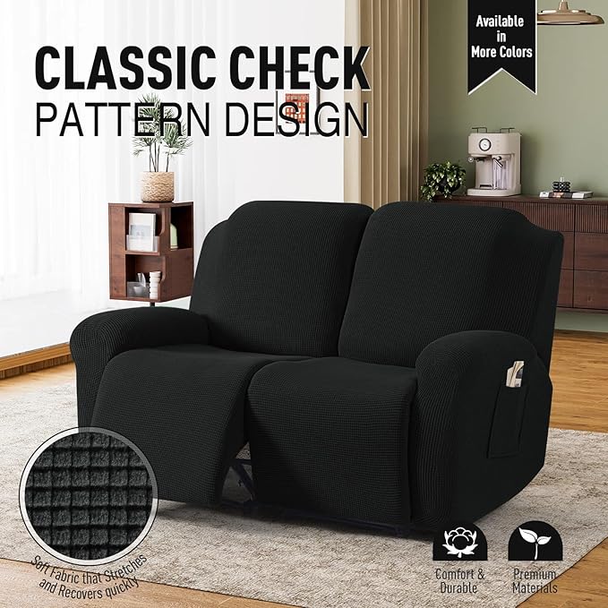 TAOCOCO Recliner Loveseat Slipcover, 6 Pieces Dual Recliner Sofa Covers