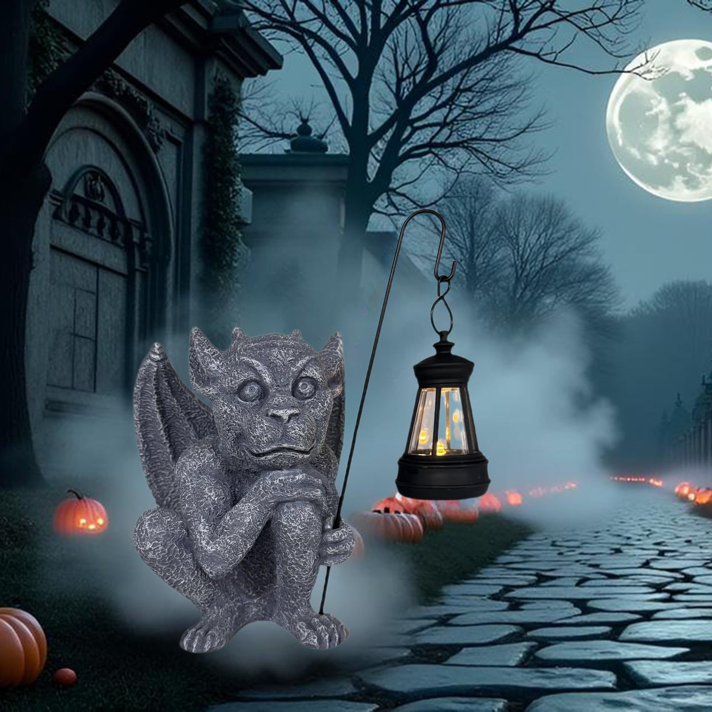memeyou Gargoyle Statues Outdoor with Solar Lantern Gothic Garden Lamp Decor Outside Dragon Winged Gargoyle for Porch Patio Lawn Yard Ornament Trolls Figurine Gifts for Women Mom Grandma