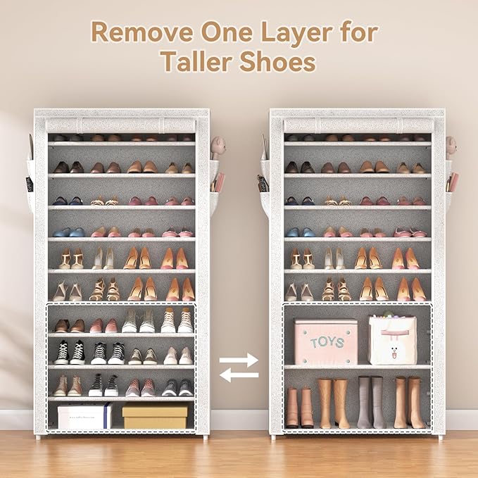 ROJASOP 10 Tier Shoe Rack with Covers Large Capacity Stackable Tall Shoe Shelf