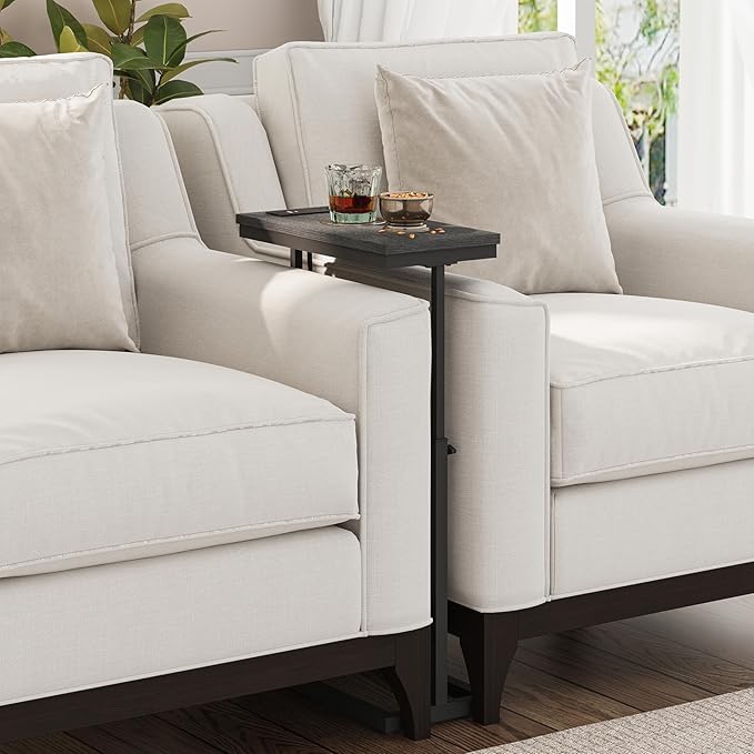 TUTOTAK End Table with Charging Station, Side Table, Tall Couch Table, Sofa