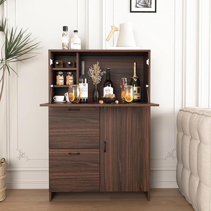 Foldable Desk Cabinet with Storage Drawers & Shelves