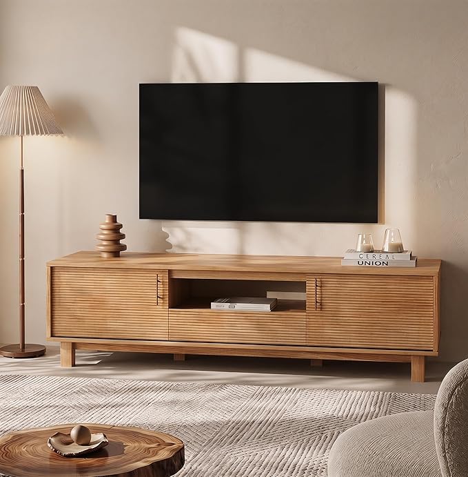 Marsail Boho Modern TV Stand up to 65 Inches, Fluted Entertainment Center