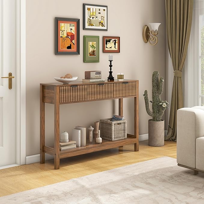 Nasonet Fluted Console Table, Wooden Sofa Table