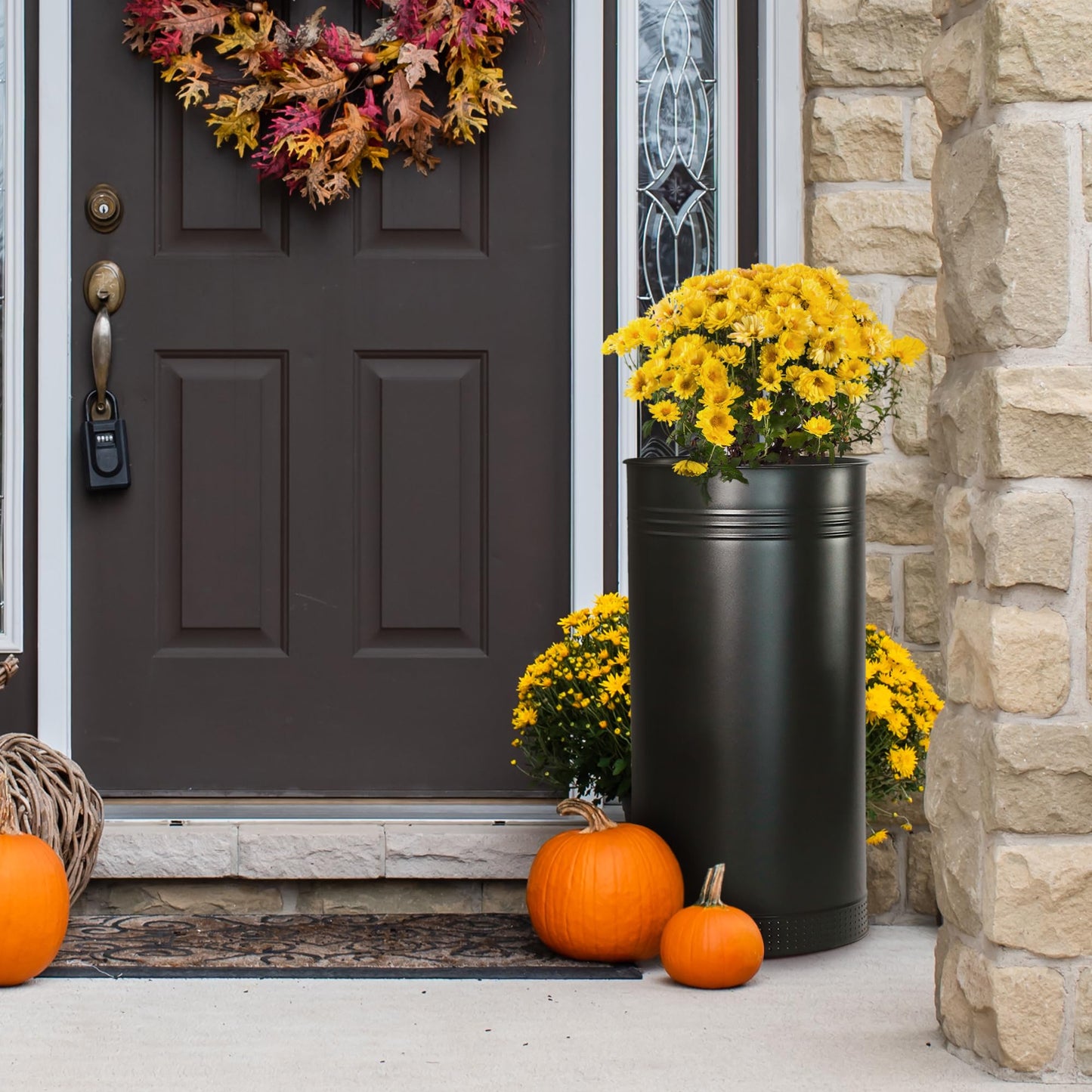 Worth Garden Galvanized Steel Planter 2-Pack - Large:28"x14.5" & Small:24"x12" - Tall Metal Plant Pots - Large Handcrafted Decoration Flower Pot for Indoor Outdoor, Deck, Patio, Front Porch - Black