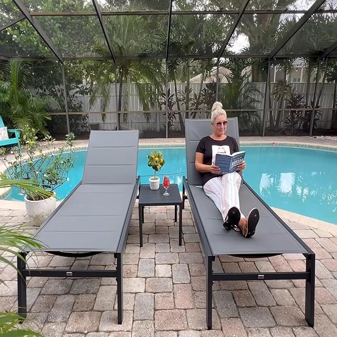 PURPLE LEAF Extra Large Outdoor Chaise Lounge 2 Pieces Aluminum Patio Lounge
