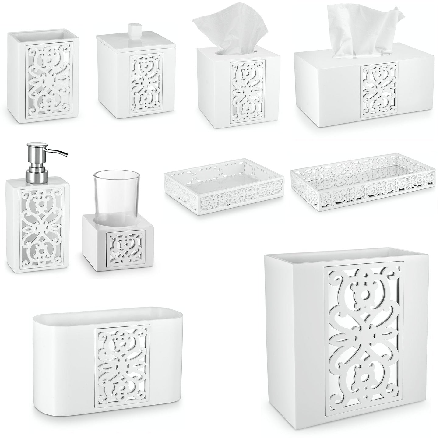 Creative Scents Mirror Janette White Tissue Box Cover Square - Decorative Square Tissue Box Holder for Bathroom with Durable Bottom Slider - Beautiful Mirrored Tissue Holder for Bathroom