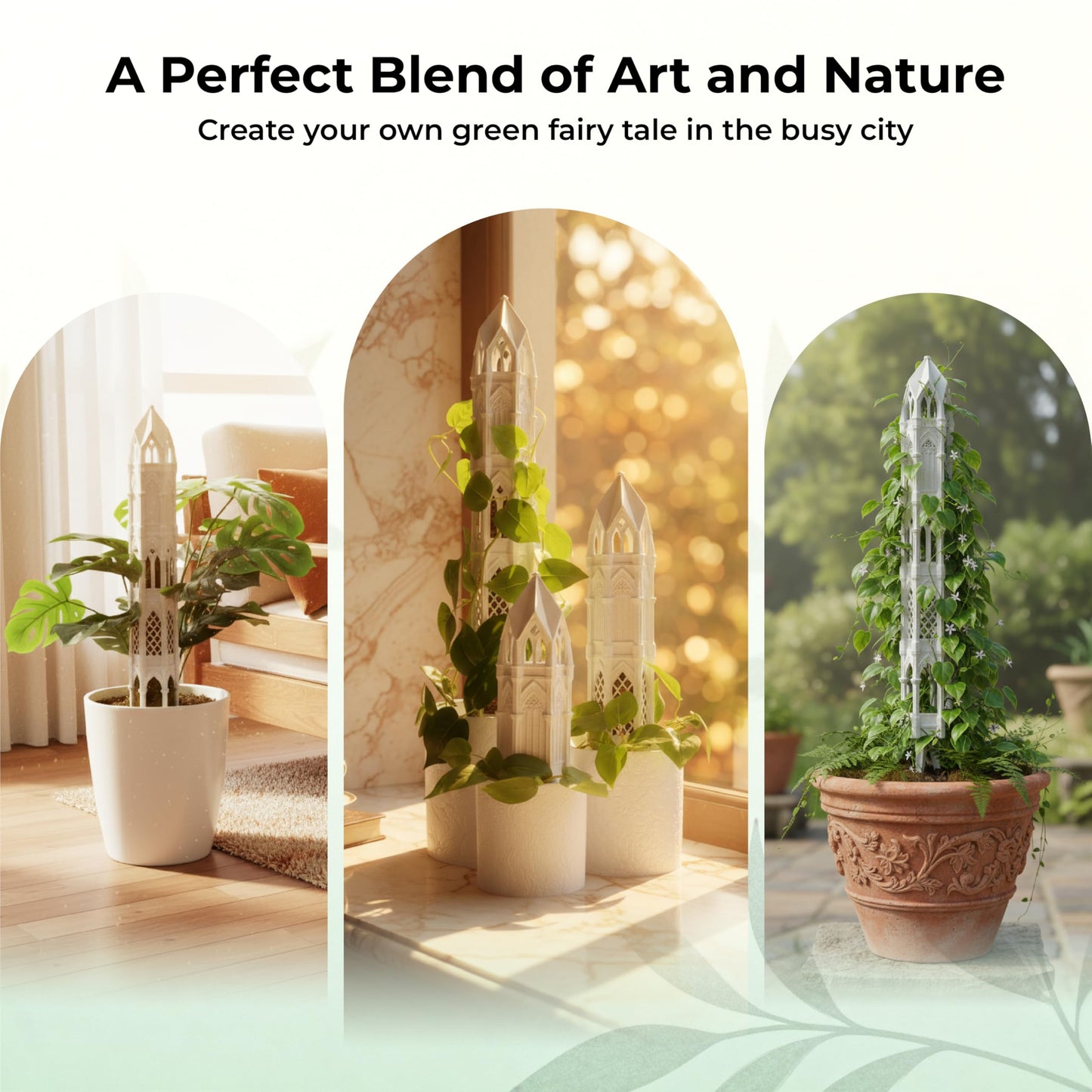 Gothic Tower Moss Pole – Modular Stackable Self-Watering Indoor Climbing Plant Totem, Can Be Used as Moss Pole, Plant Stake or Climbing Support