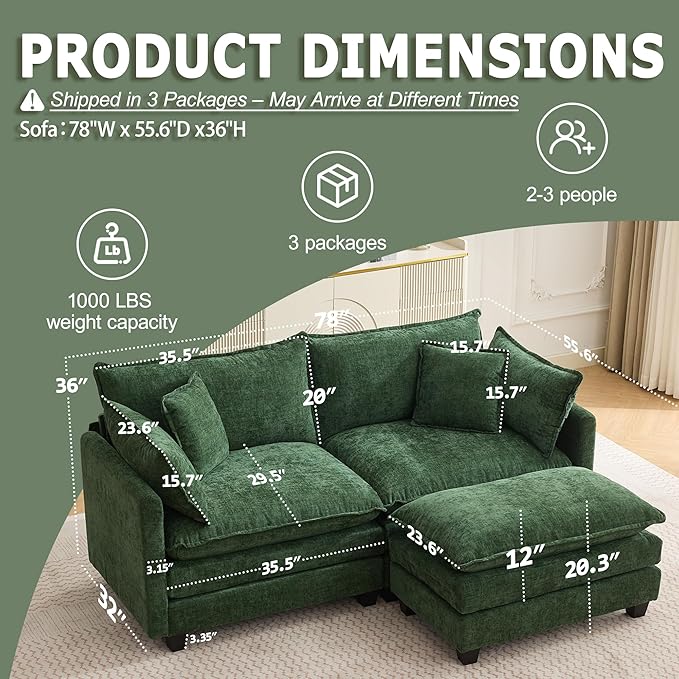 78” Modular Sectional Sofa, L Shaped Cloud Couch