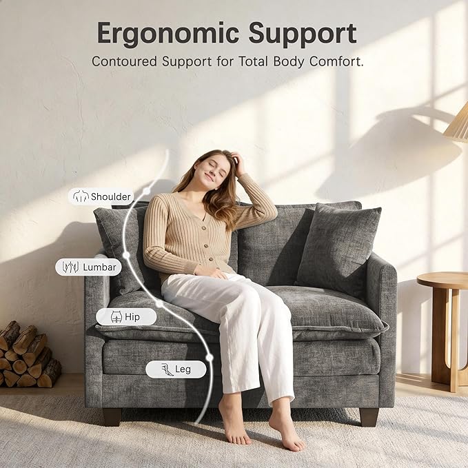 Loveseat Sofa, Comfy Chenille Small Couch