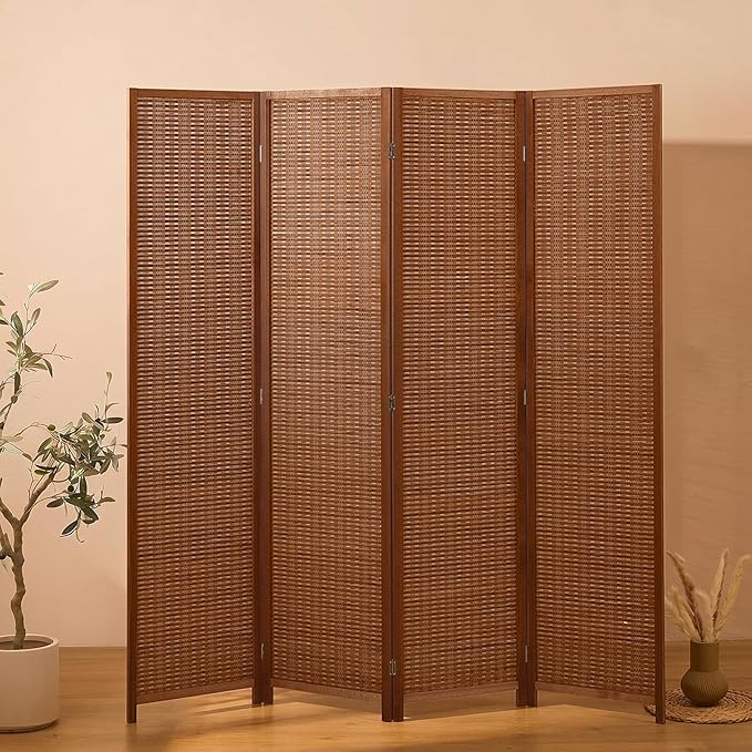 4 Panel Room Divider and Extra Wide Folding Privacy Screen, Bamboo Room Divider
