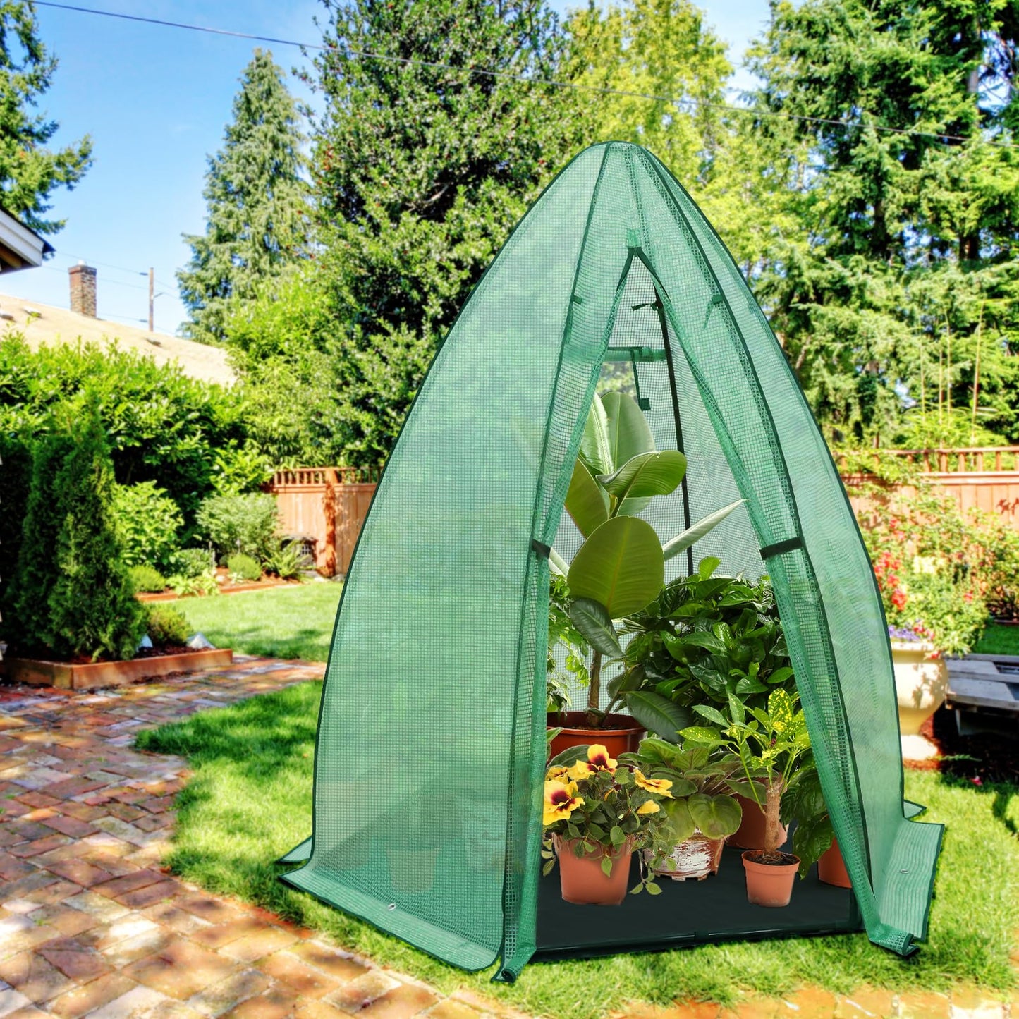 EAGLE PEAK Portable Mini Dome Greenhouse with Zippered Door and Mesh Window, Outdoor Mini Hexagon Greenhouse Kit for Indoor Outdoor Gardening 6' x 5'3'', Green PE Cover