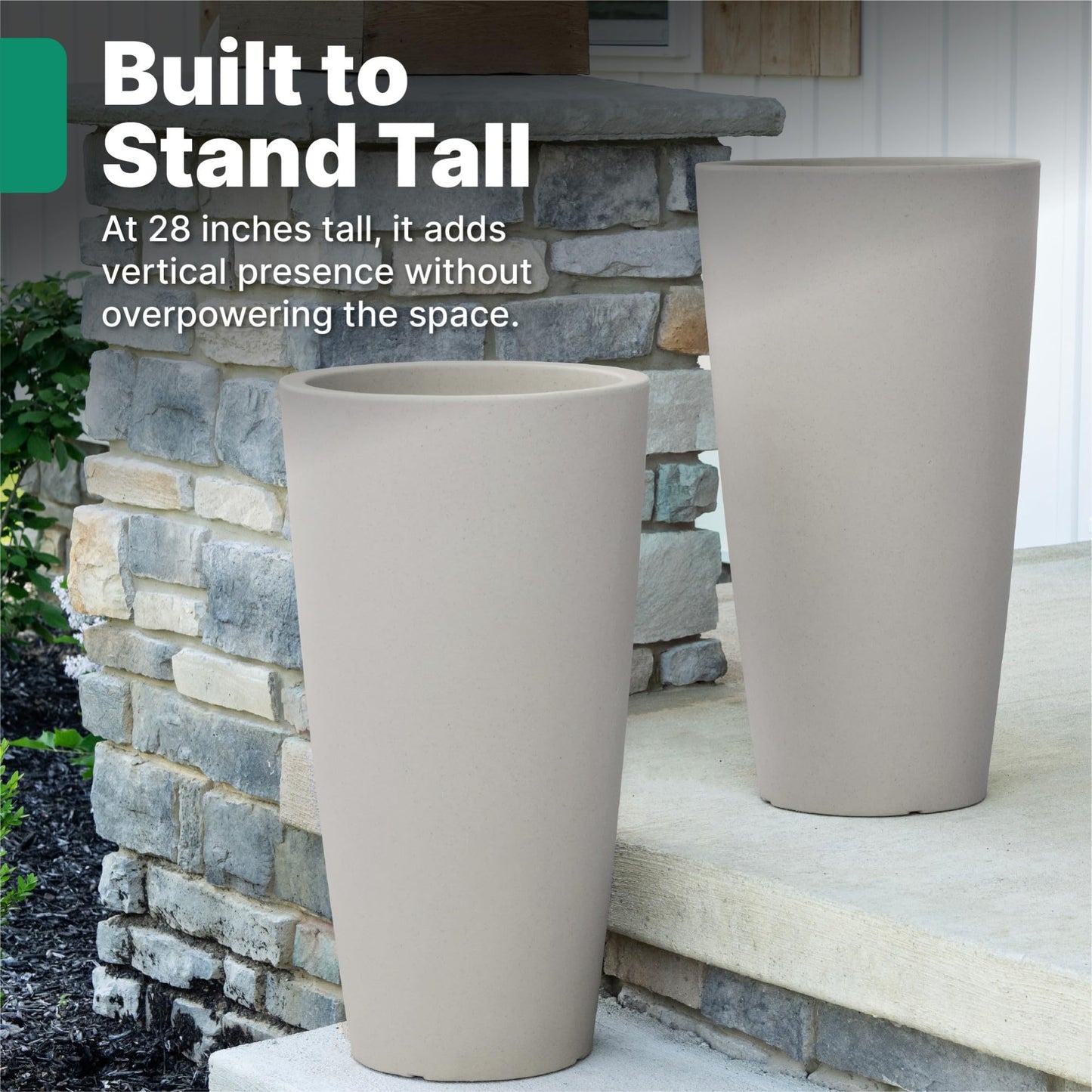 Step2 Tremont Tall Round Tapered Planter, 28" Tall 2-Pack, Indoor/Outdoor Plants, Efficient Drainage, Durable Resin, Concrete