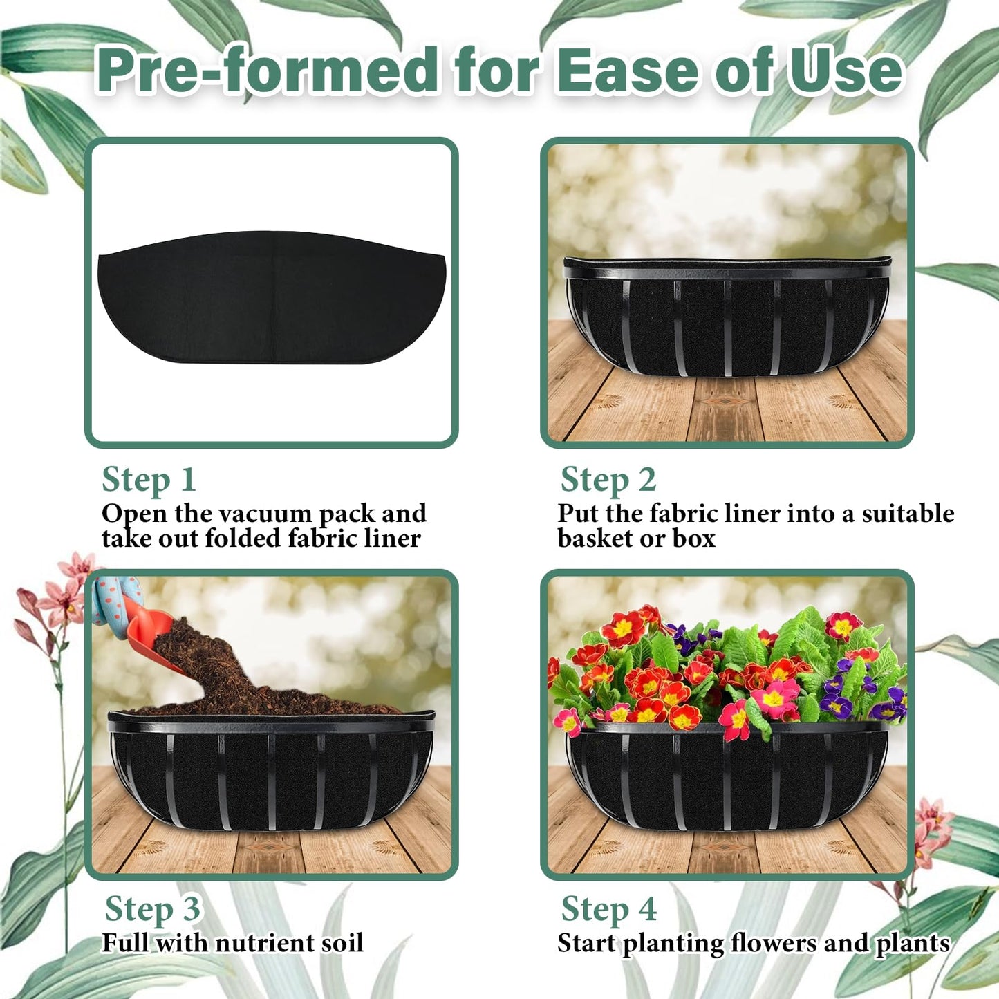 Riare 6 Pack 36 Inch Black Felt Window Box Liners- Fabric Trough Planter Basket Liners Replacement, Non-Woven Hanging Plant Liner for Wall Hanging Basket, Garden Fence Railing (Avoid Bird Nesting)