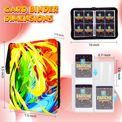 Trading Card Binder for TCG Cards, 4-Pocket Portable Card Collector Ablum Holder Book Fits 400 Cards with 50 Removable Sleeve, Waterproof BKM Card Binder Display Storage Carrying Cases for TCG-Storm