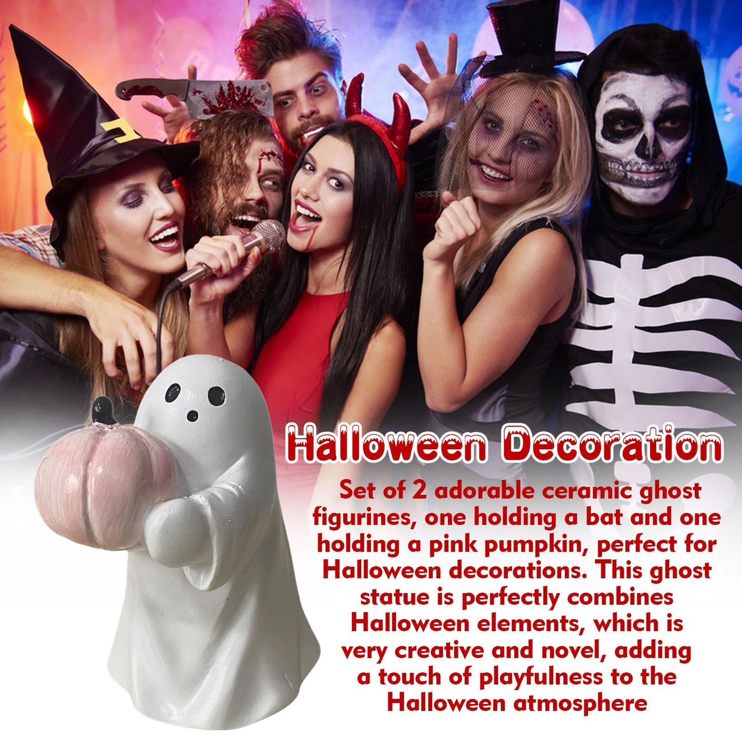 WGXIA Ghost Figurine Decor - 2Packs Small Halloween Ghost Statue for Home Decorative - Cute Mini Spooky Ghosts Pink Halloween Decor for Desk Office Table Centerpieces Ornament (White - Set of 2)