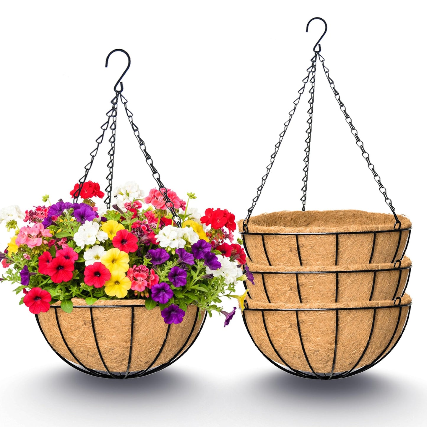 XXFBJNMD 4 Pack 12 Inch Hanging Baskets for Plants Outdoor Metal Hanging Planter Basket with Coco Coir Liner Hanging Flower Baskets Hangings Flower Pots Holder for Garden, Patio(Watermelon)