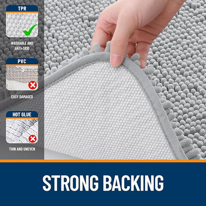 OLANLY Bathroom Runner Rugs 59x24, Soft Absorbent Chenille Bath Rugs, Rubber Backing Quick Dry, Machine Washable Long Bath Mats for Bathroom Floor, Tub and Shower, Home Decor Accessories, Light Grey