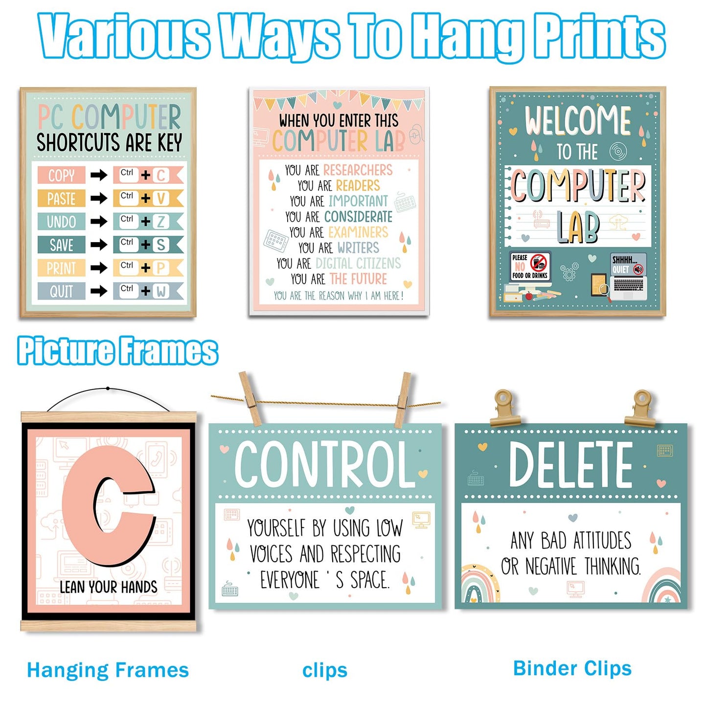 Computer Lab Poster Computer Science Posters Boho Classroom Rules Decorations Inspirational Technology Digital Keyboard Shortcuts Education Chart PC Decor Wall Art Back to School Teacher Supplies