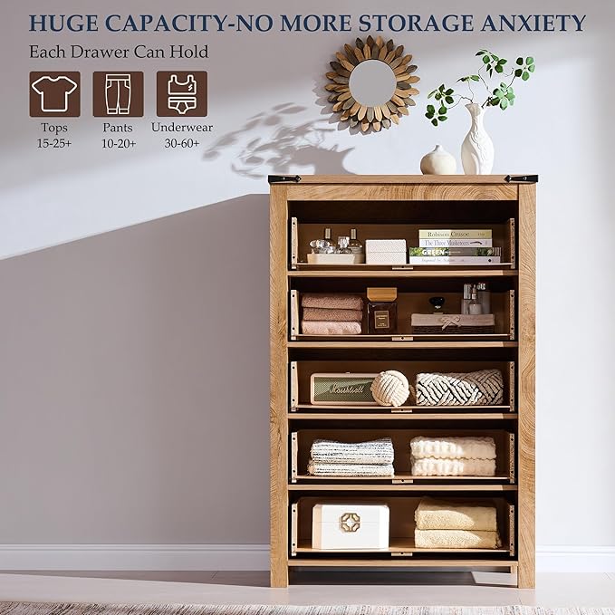 T4TREAM Farmhouse 5 Drawers Dresser Chests
