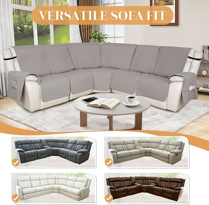 HDCAXKJ 100% Waterproof Reclining Sectional Couch Covers L Shape Recliner Sofa