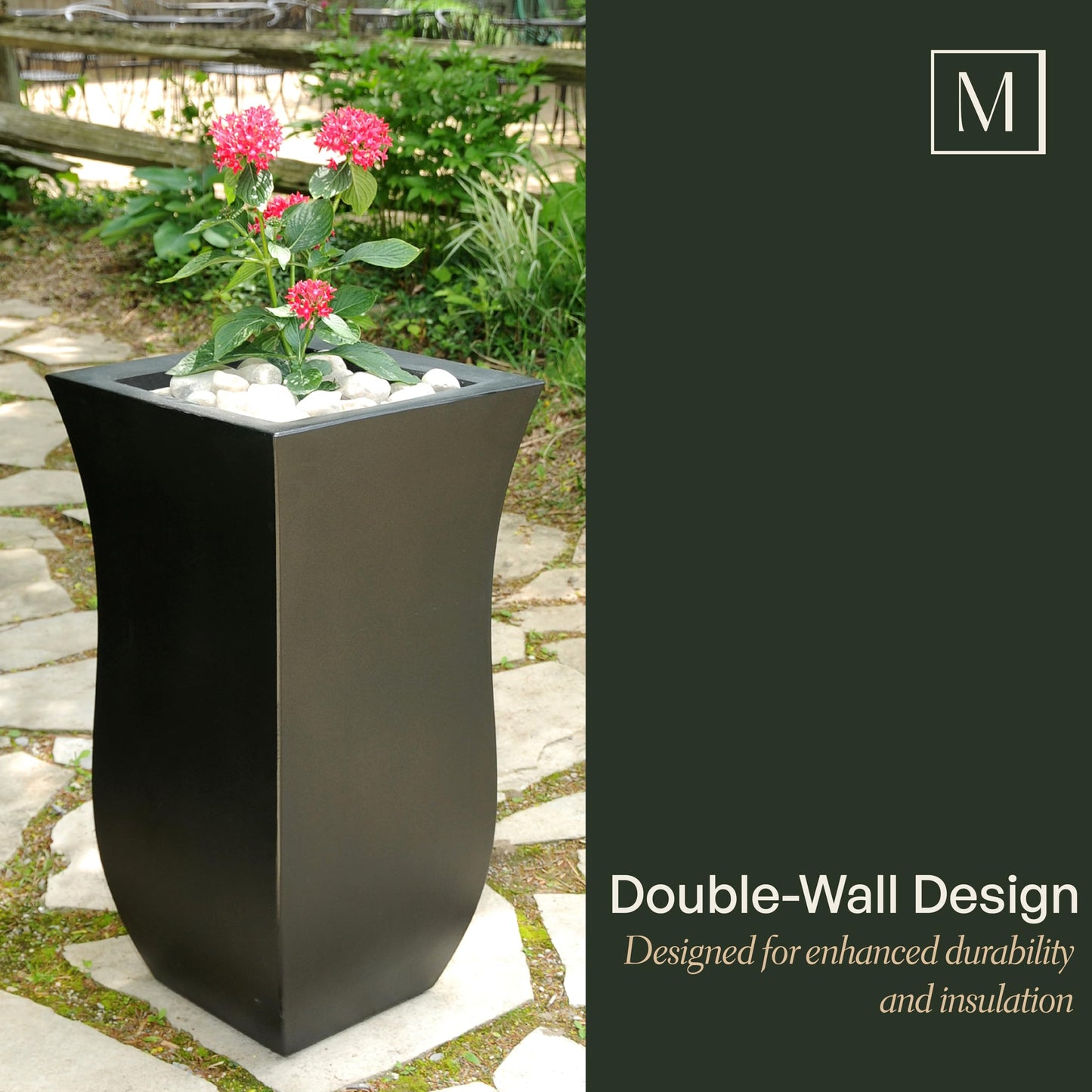 Mayne Valencia 30-Inch Tall Planter – Weather-Resistant Planter for Flowers – Durable Indoor/Outdoor Design for Patio, Porch, or Entryway