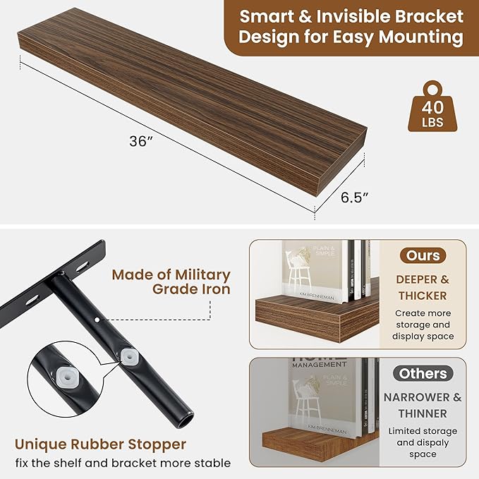 fuqing Floating Shelves for Wall, Wall Mounted Wood Floating Shelf